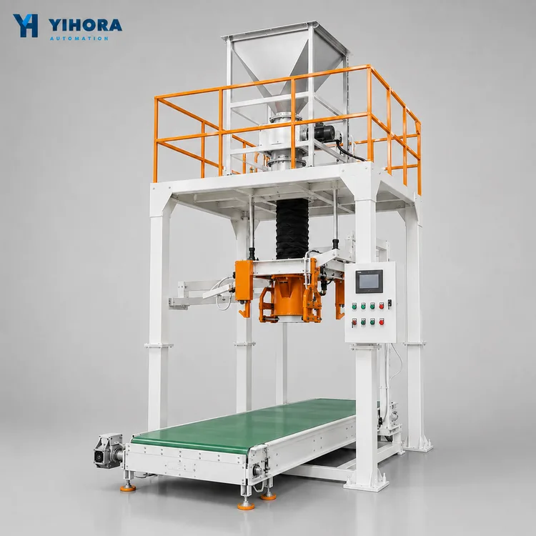 Jumbo bag filling machine with weighing frame and green belt conveyor