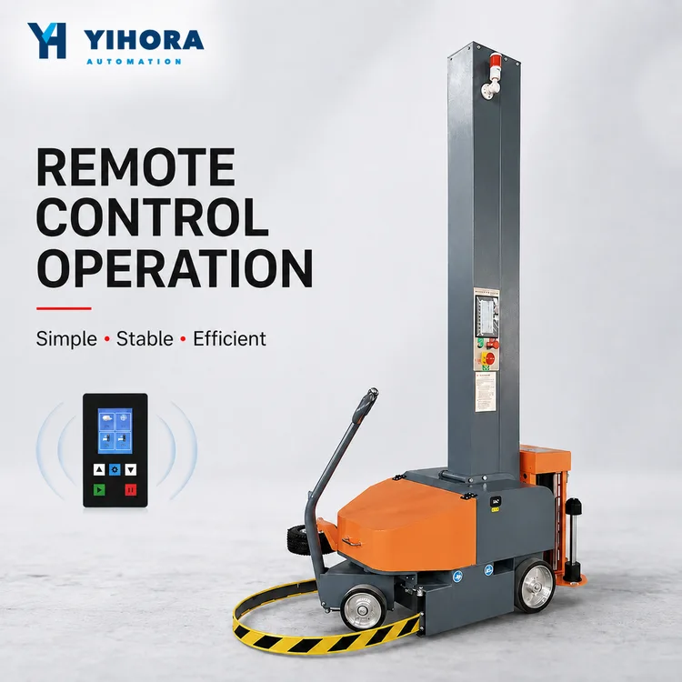 Mobile pallet stretch wrapper operated with a handheld remote control