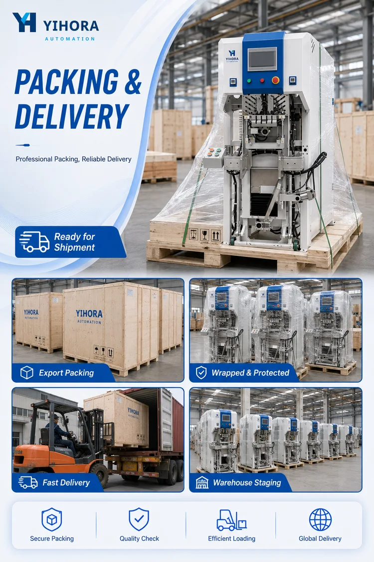 Air-flow valve bag packing machine crating and warehouse photo panel