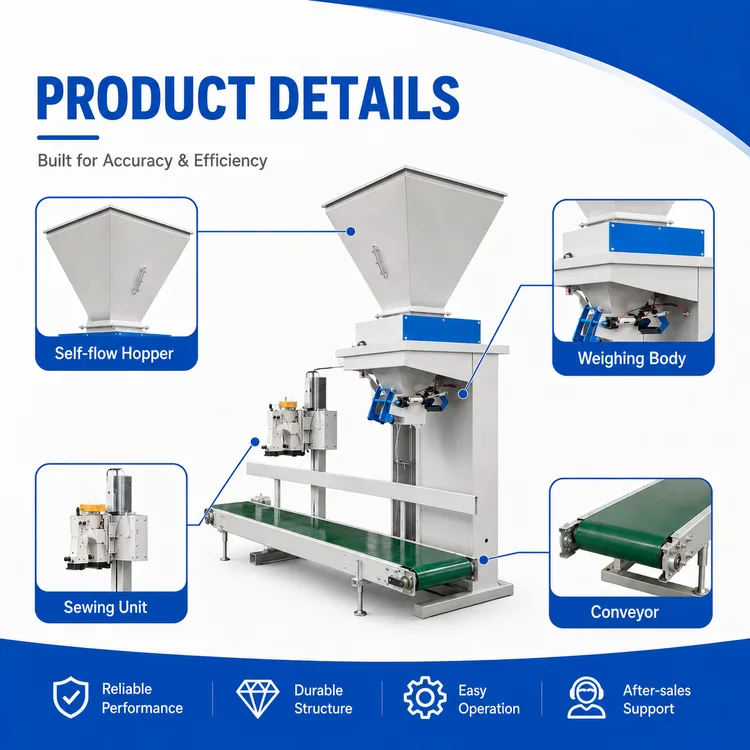 Component detail panel for an automatic granule open-mouth bagging machine