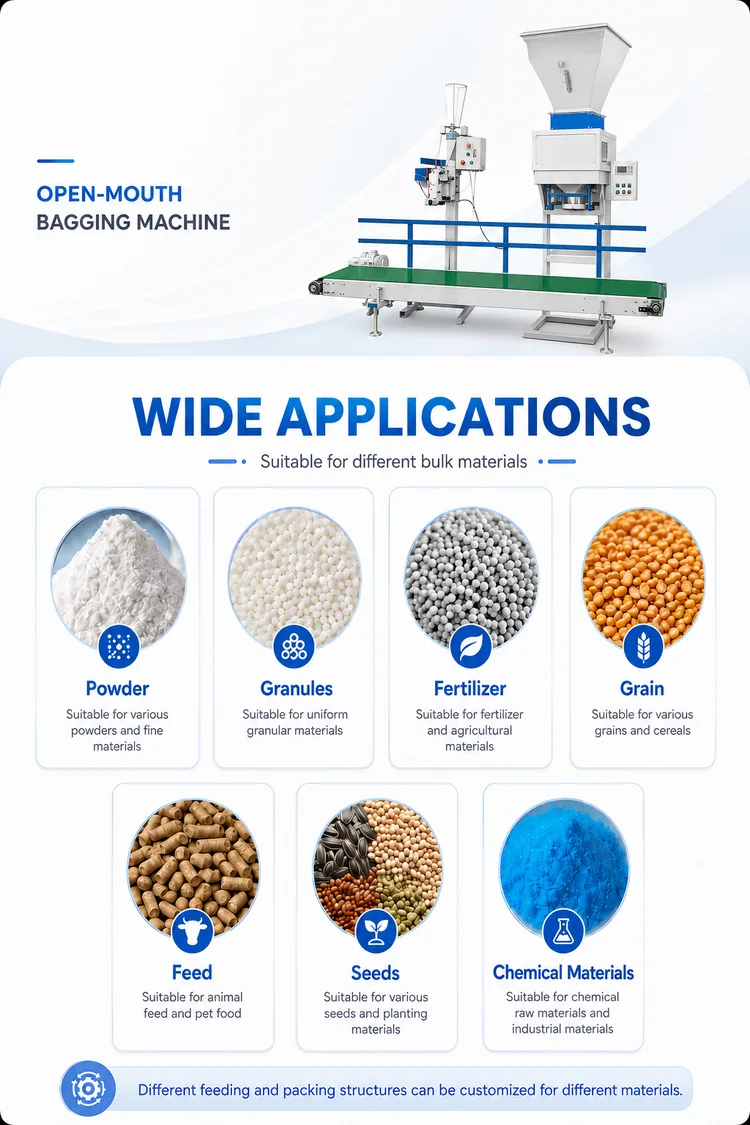 Granule bagging machine application examples for powders, granules, fertilizer, grain and seeds